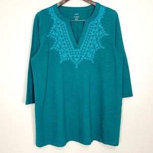J. Jill Embroidered Knit Top Women’s Size M Pullover V-Neck Cotton PureJill Boho